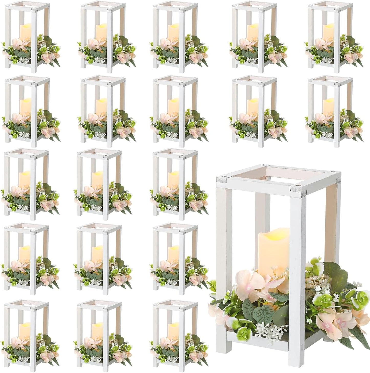 30 Pcs Wooden Wedding Lantern Centerpiece Integrated Holders with Candles and Wreaths Rustic Wooden Candle Lantern Decor for Wedding Party Table Valentine Decor (Yellow)