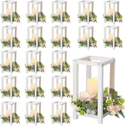 30 Pcs Wooden Wedding Lantern Centerpiece Integrated Holders with Candles and Wreaths Rustic Wooden Candle Lantern Decor for Wedding Party Table Valentine Decor (Yellow)