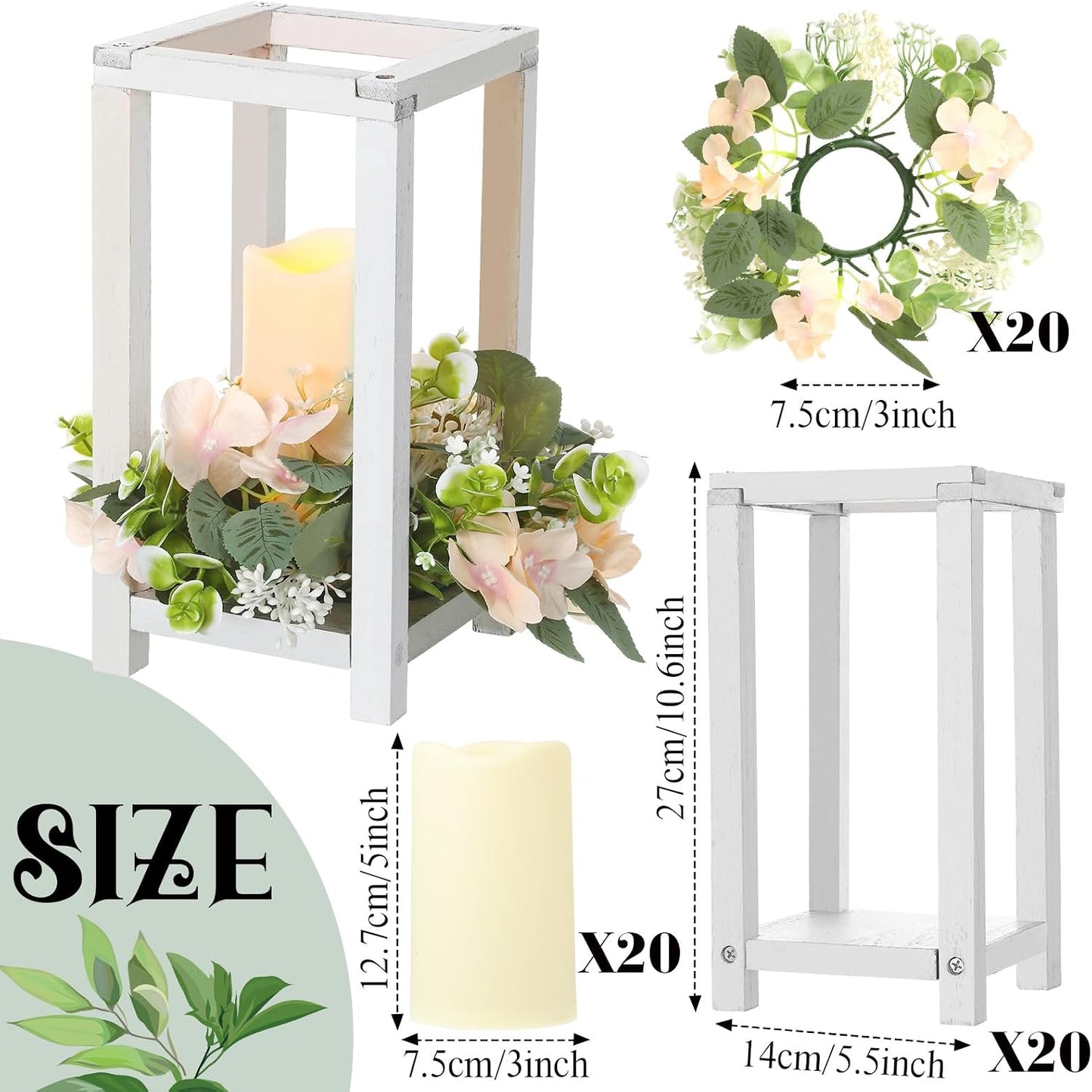 30 Pcs Wooden Wedding Lantern Centerpiece Integrated Holders with Candles and Wreaths Rustic Wooden Candle Lantern Decor for Wedding Party Table Valentine Decor (Yellow)
