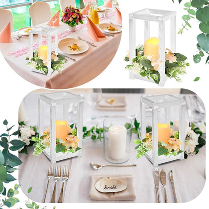 30 Pcs Wooden Wedding Lantern Centerpiece Integrated Holders with Candles and Wreaths Rustic Wooden Candle Lantern Decor for Wedding Party Table Valentine Decor (Yellow)