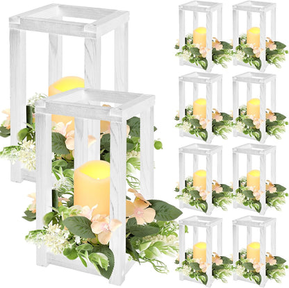 30 Pcs Wooden Wedding Lantern Centerpiece Integrated Holders with Candles and Wreaths Rustic Wooden Candle Lantern Decor for Wedding Party Table Valentine Decor (Yellow)