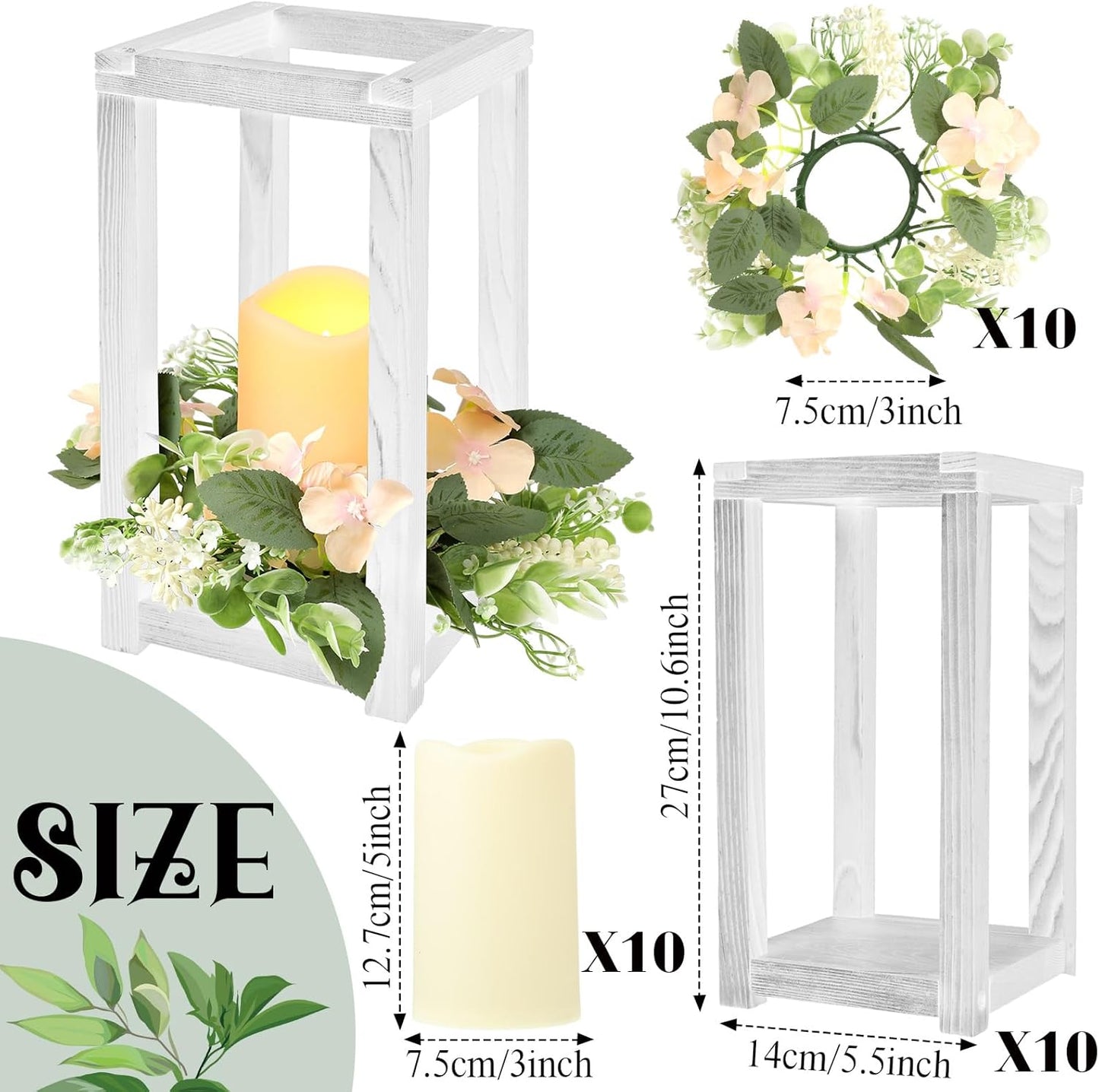 30 Pcs Wooden Wedding Lantern Centerpiece Integrated Holders with Candles and Wreaths Rustic Wooden Candle Lantern Decor for Wedding Party Table Valentine Decor (Yellow)