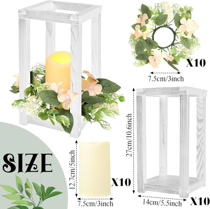 30 Pcs Wooden Wedding Lantern Centerpiece Integrated Holders with Candles and Wreaths Rustic Wooden Candle Lantern Decor for Wedding Party Table Valentine Decor (Yellow)