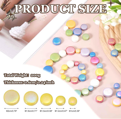 200g Round Mosaic Tiles for Crafts, Multi-Size Iridescent Mosaic Glass Bulk for DIY Art, Home Decoration, Vases, Mugs, Flower Pots (Yellow)