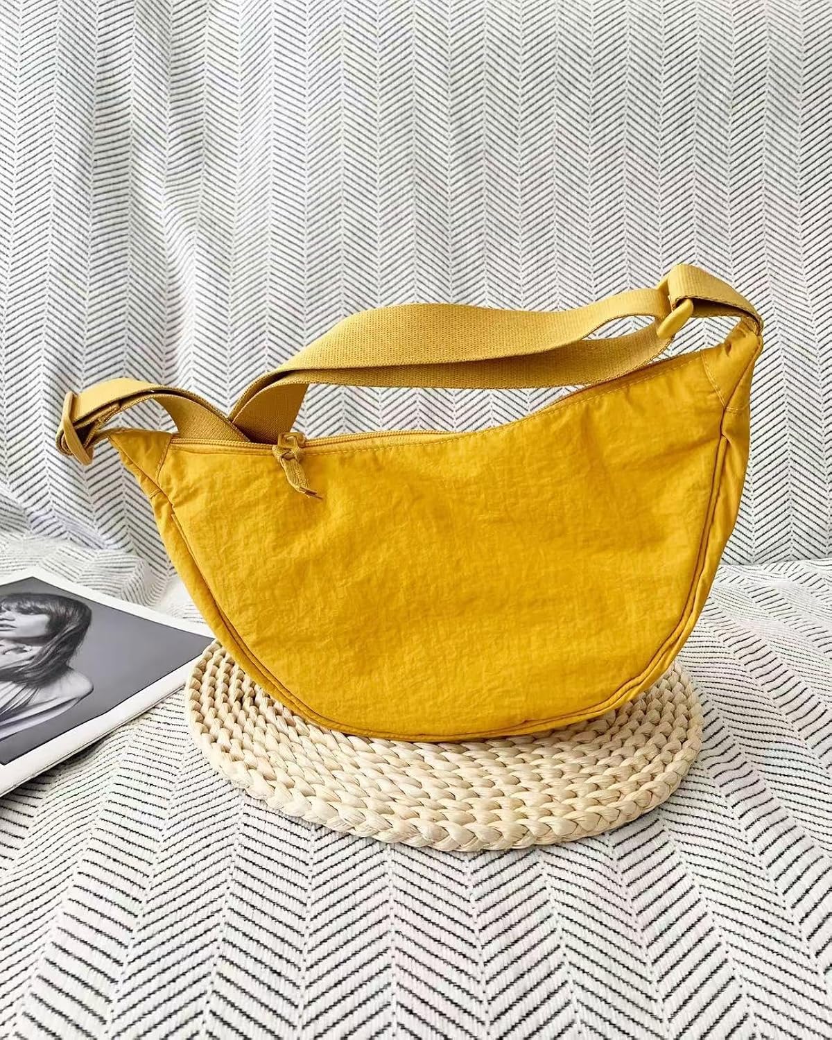 crescent shaped crossbody bag, lightweight work travel shoulder bag, casual sling bag