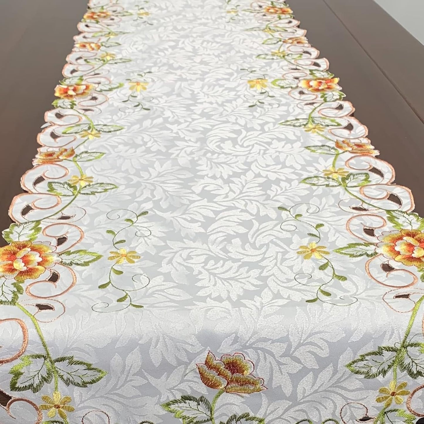 Embroidered Floral Dresser Scarf Runners and Toppers for Dinning Room 15inch by 47inch Table Centerpieces Nightstand Protector with Tassel