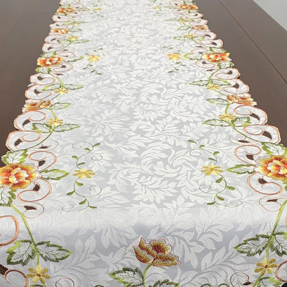 Embroidered Floral Dresser Scarf Runners and Toppers for Dinning Room 15inch by 47inch Table Centerpieces Nightstand Protector with Tassel