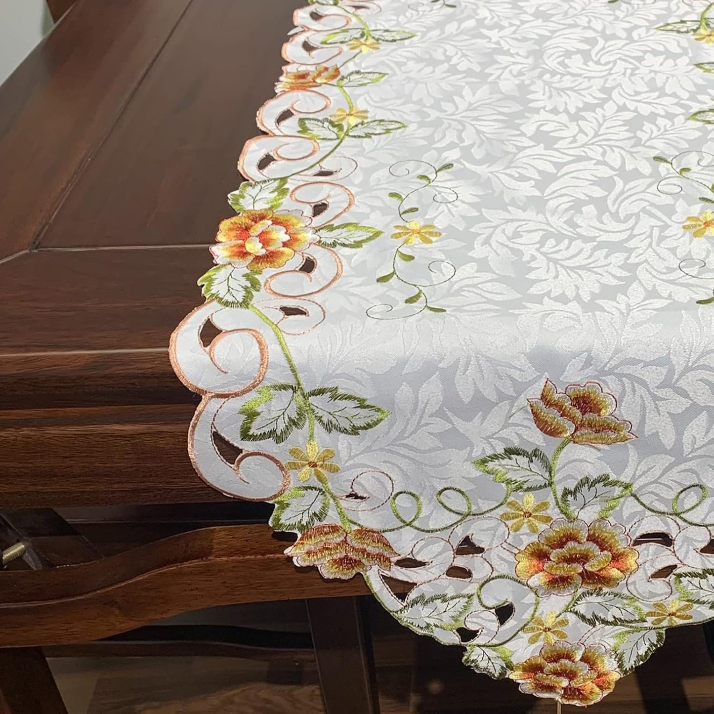 Embroidered Floral Dresser Scarf Runners and Toppers for Dinning Room 15inch by 47inch Table Centerpieces Nightstand Protector with Tassel