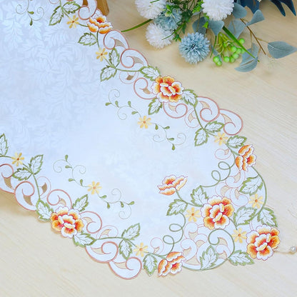Embroidered Floral Dresser Scarf Runners and Toppers for Dinning Room 15inch by 47inch Table Centerpieces Nightstand Protector with Tassel