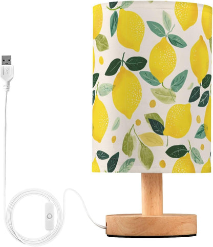 Bedside Table Lamp Lemon Yellow Citrus Fruits (92) Kids Nightstand Lamp Night Light Fabric Shade for Bedroom Living Room Home Office
