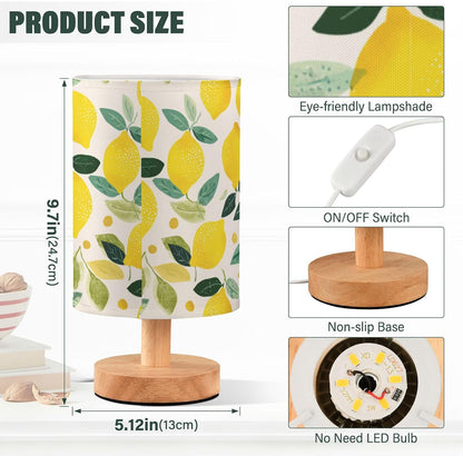 Bedside Table Lamp Lemon Yellow Citrus Fruits (92) Kids Nightstand Lamp Night Light Fabric Shade for Bedroom Living Room Home Office
