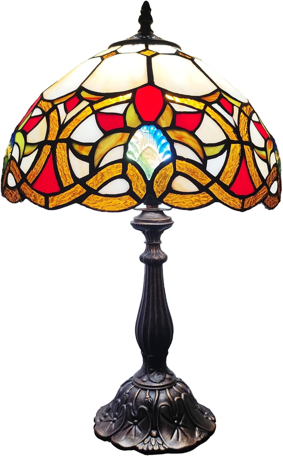 Tiffany Table Lamp Yellow Vines Flowers Stained Glass Desk Light 12 Inch Tiffany Style Bedside Lamp with LED Bulb for Bedroom Living Room Office Decor