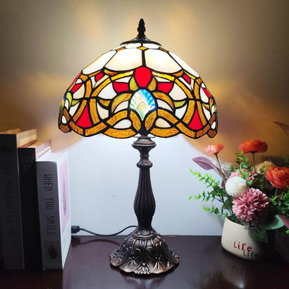 Tiffany Table Lamp Yellow Vines Flowers Stained Glass Desk Light 12 Inch Tiffany Style Bedside Lamp with LED Bulb for Bedroom Living Room Office Decor