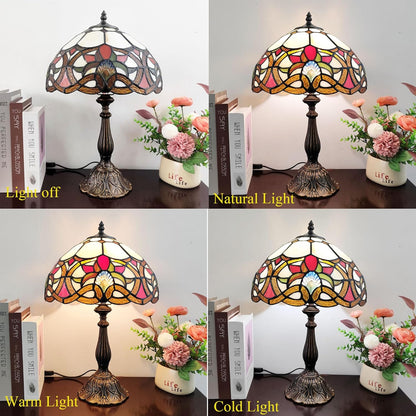 Tiffany Table Lamp Yellow Vines Flowers Stained Glass Desk Light 12 Inch Tiffany Style Bedside Lamp with LED Bulb for Bedroom Living Room Office Decor