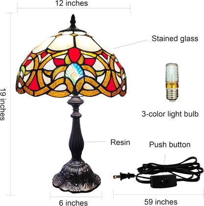 Tiffany Table Lamp Yellow Vines Flowers Stained Glass Desk Light 12 Inch Tiffany Style Bedside Lamp with LED Bulb for Bedroom Living Room Office Decor