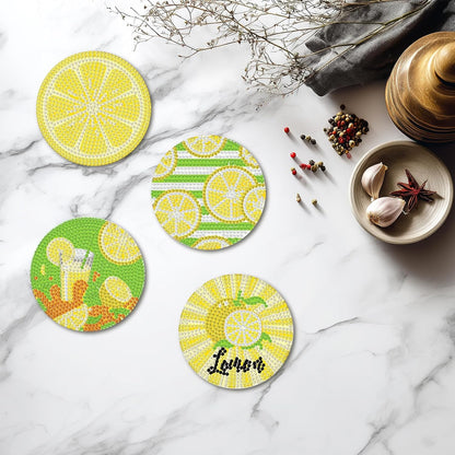 8 Pcs Lemon Diamond Art Coasters Kit, Lemon Diamond Painting Coasters with Holder, 5D Gem Art Coaster, DIY Crafts Diamond Dots for Gift Home Decor
