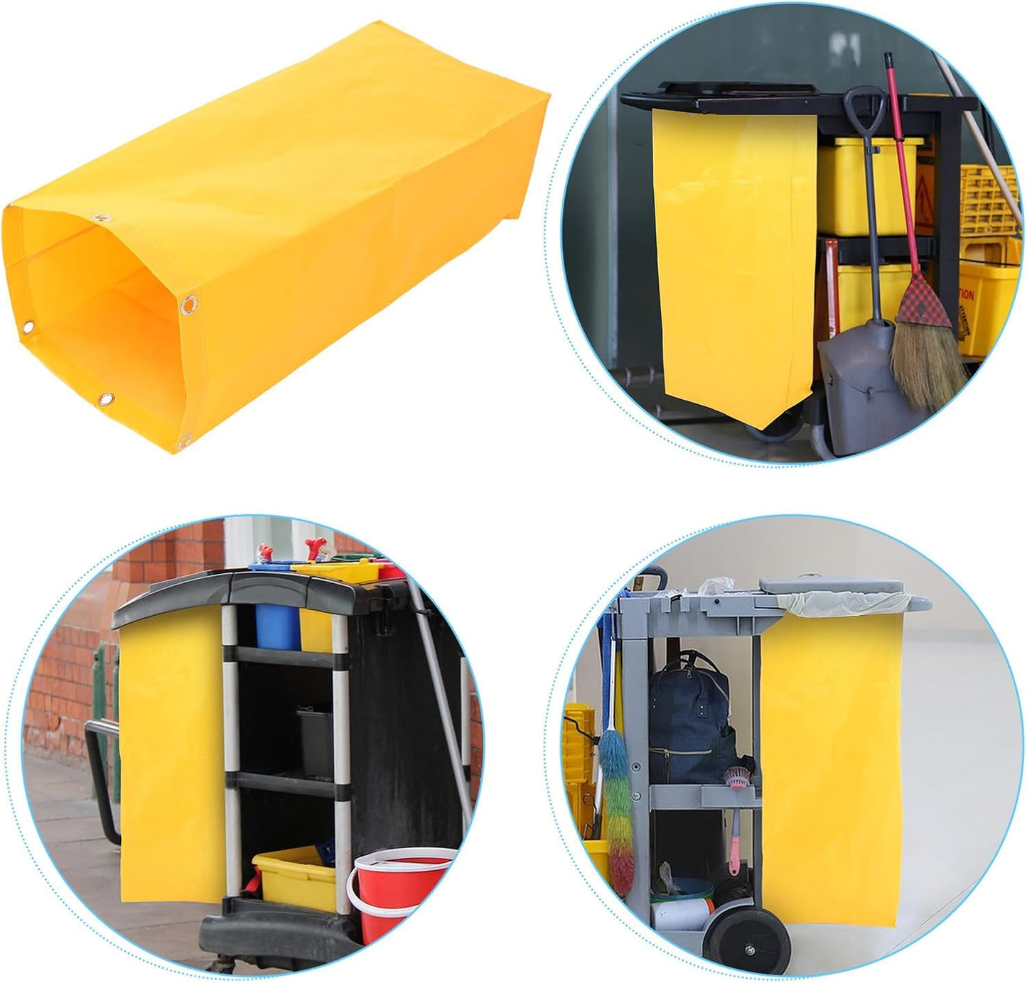 Yellow Oxford Cloth Cleaning Bag for Housekeeping Cart, Versatile Use to Organize Tools and Rags, Sturdy Laundry and Janitorial Cart Side Bag for Hotel Services
