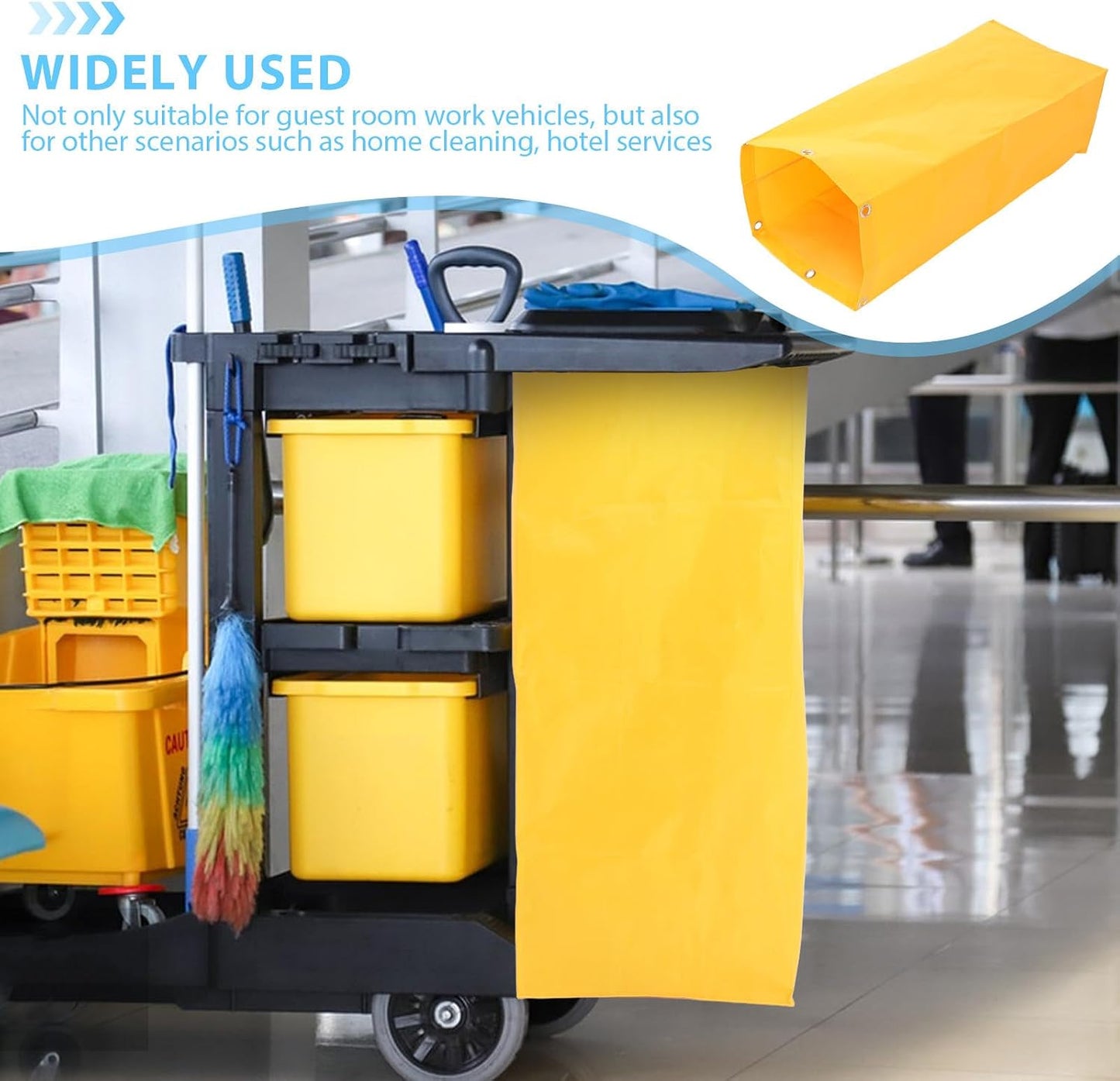 Yellow Oxford Cloth Cleaning Bag for Housekeeping Cart, Versatile Use to Organize Tools and Rags, Sturdy Laundry and Janitorial Cart Side Bag for Hotel Services