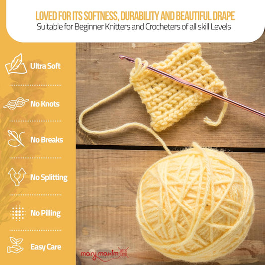 Starlette, Yellow Yarn for Crocheting and Knitting, Soft Acrylic Afghan, Clothing and Blanket Yarn, 180 Yards, Soft Yellow - 1 Skein