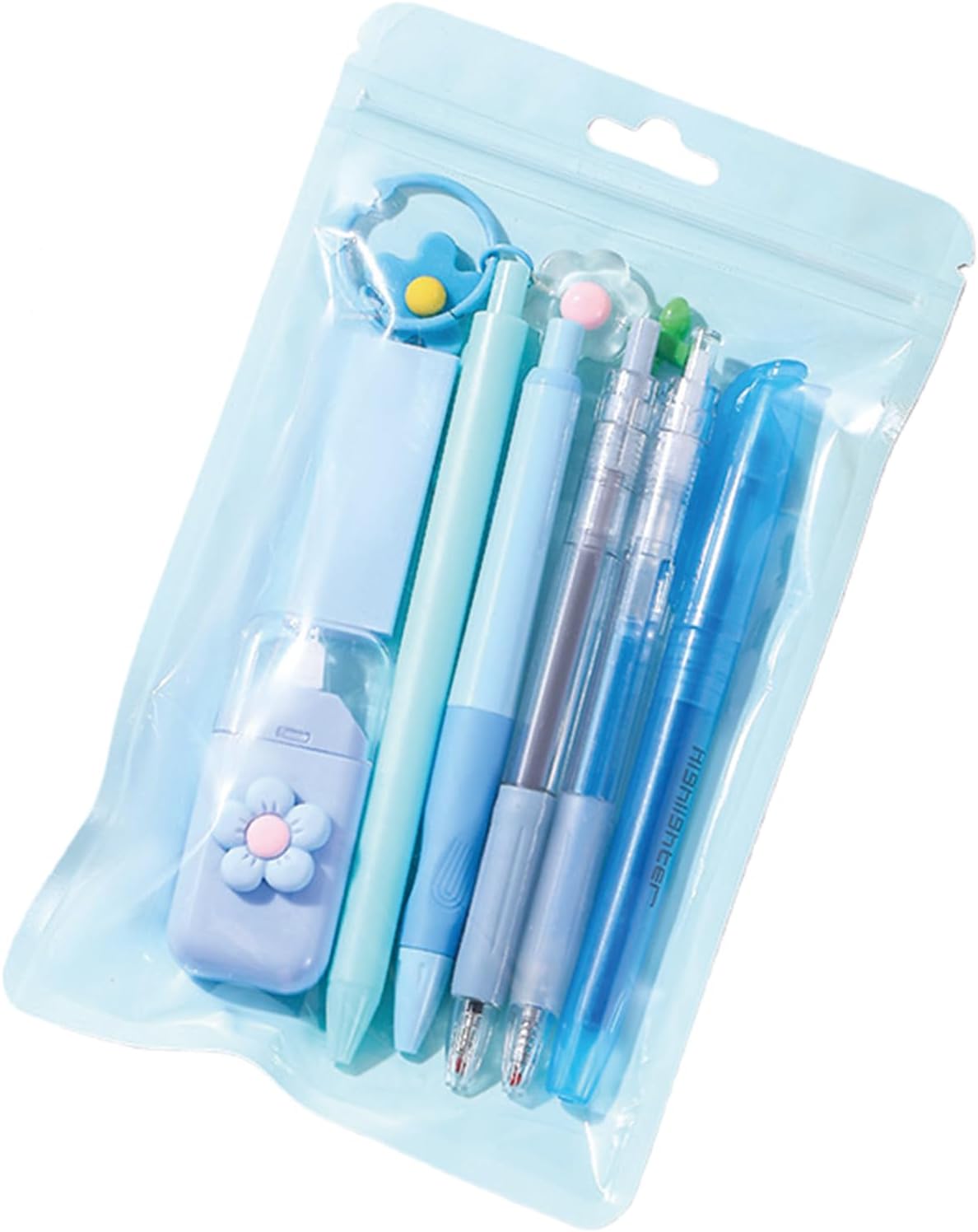 8 Pcs Cute Yellow Stationery Set for Girls Boys Women Back to School Supplies Office Supplies Kawaii Candy Colors Stationery Gift Including Pen Pencil Highlighter Eraser (Yellow)