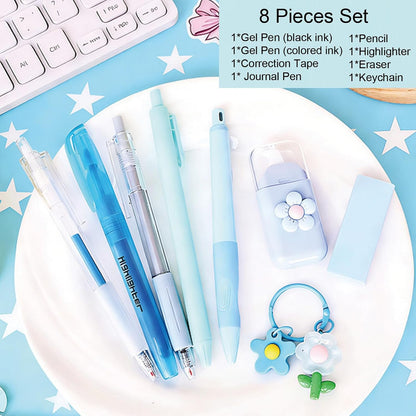 8 Pcs Cute Yellow Stationery Set for Girls Boys Women Back to School Supplies Office Supplies Kawaii Candy Colors Stationery Gift Including Pen Pencil Highlighter Eraser (Yellow)