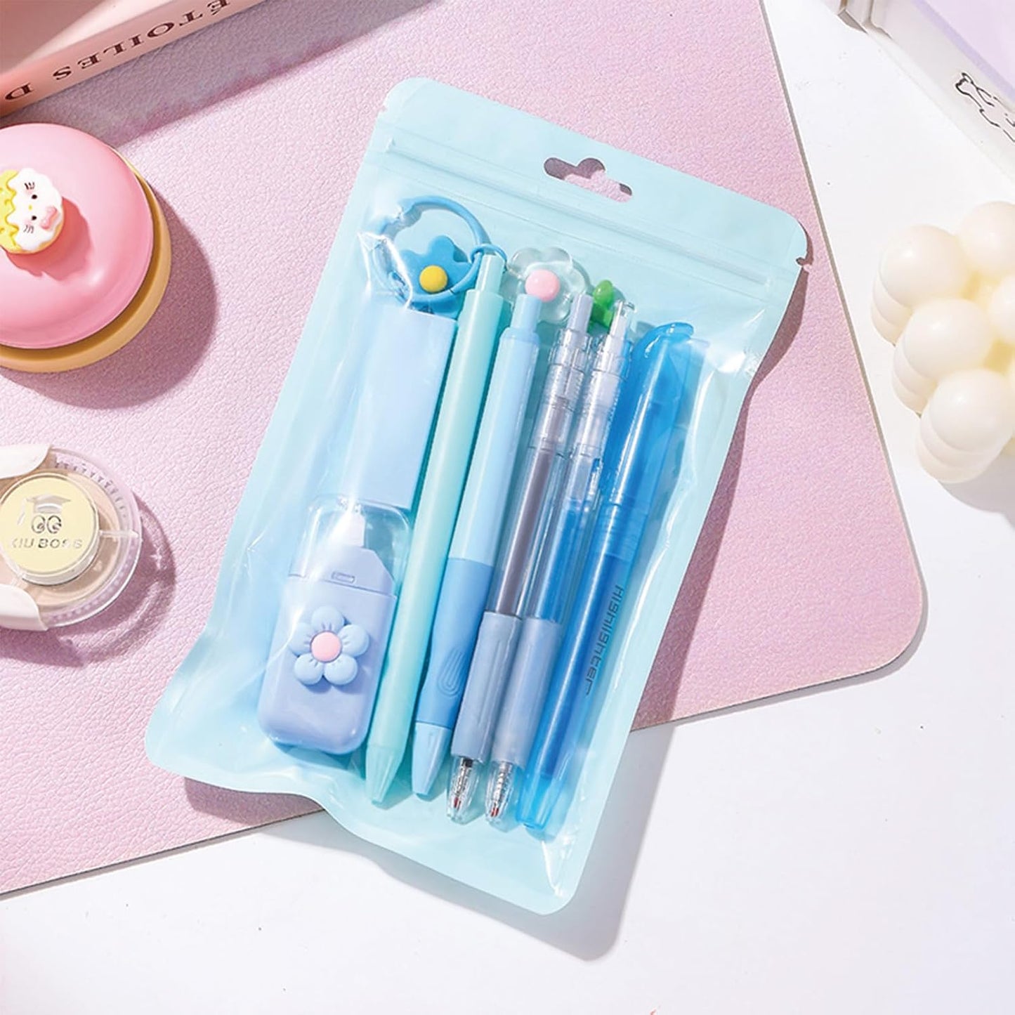 8 Pcs Cute Yellow Stationery Set for Girls Boys Women Back to School Supplies Office Supplies Kawaii Candy Colors Stationery Gift Including Pen Pencil Highlighter Eraser (Yellow)
