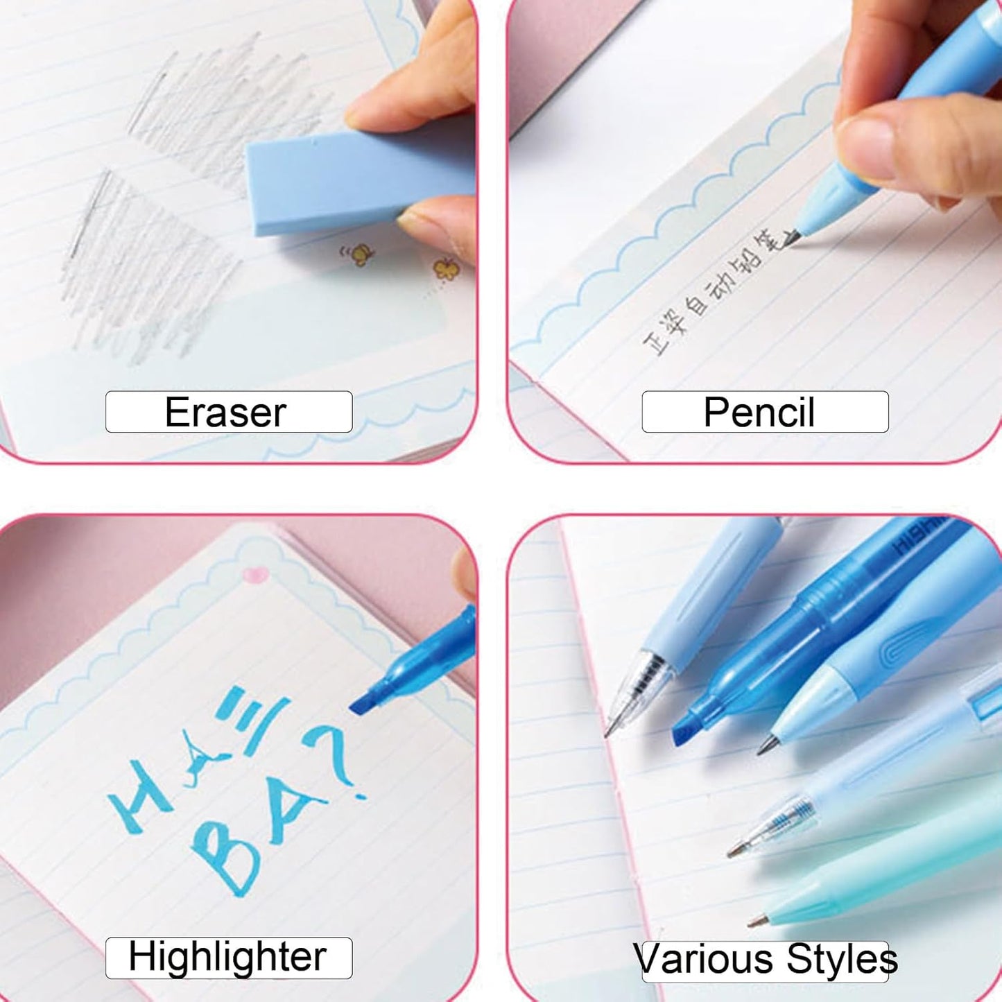 8 Pcs Cute Yellow Stationery Set for Girls Boys Women Back to School Supplies Office Supplies Kawaii Candy Colors Stationery Gift Including Pen Pencil Highlighter Eraser (Yellow)