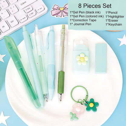 8 Pcs Cute Yellow Stationery Set for Girls Boys Women Back to School Supplies Office Supplies Kawaii Candy Colors Stationery Gift Including Pen Pencil Highlighter Eraser (Yellow)