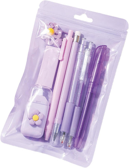 8 Pcs Cute Yellow Stationery Set for Girls Boys Women Back to School Supplies Office Supplies Kawaii Candy Colors Stationery Gift Including Pen Pencil Highlighter Eraser (Yellow)