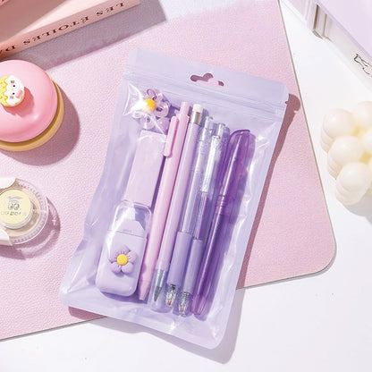 8 Pcs Cute Yellow Stationery Set for Girls Boys Women Back to School Supplies Office Supplies Kawaii Candy Colors Stationery Gift Including Pen Pencil Highlighter Eraser (Yellow)