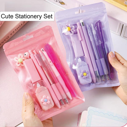 8 Pcs Cute Yellow Stationery Set for Girls Boys Women Back to School Supplies Office Supplies Kawaii Candy Colors Stationery Gift Including Pen Pencil Highlighter Eraser (Yellow)