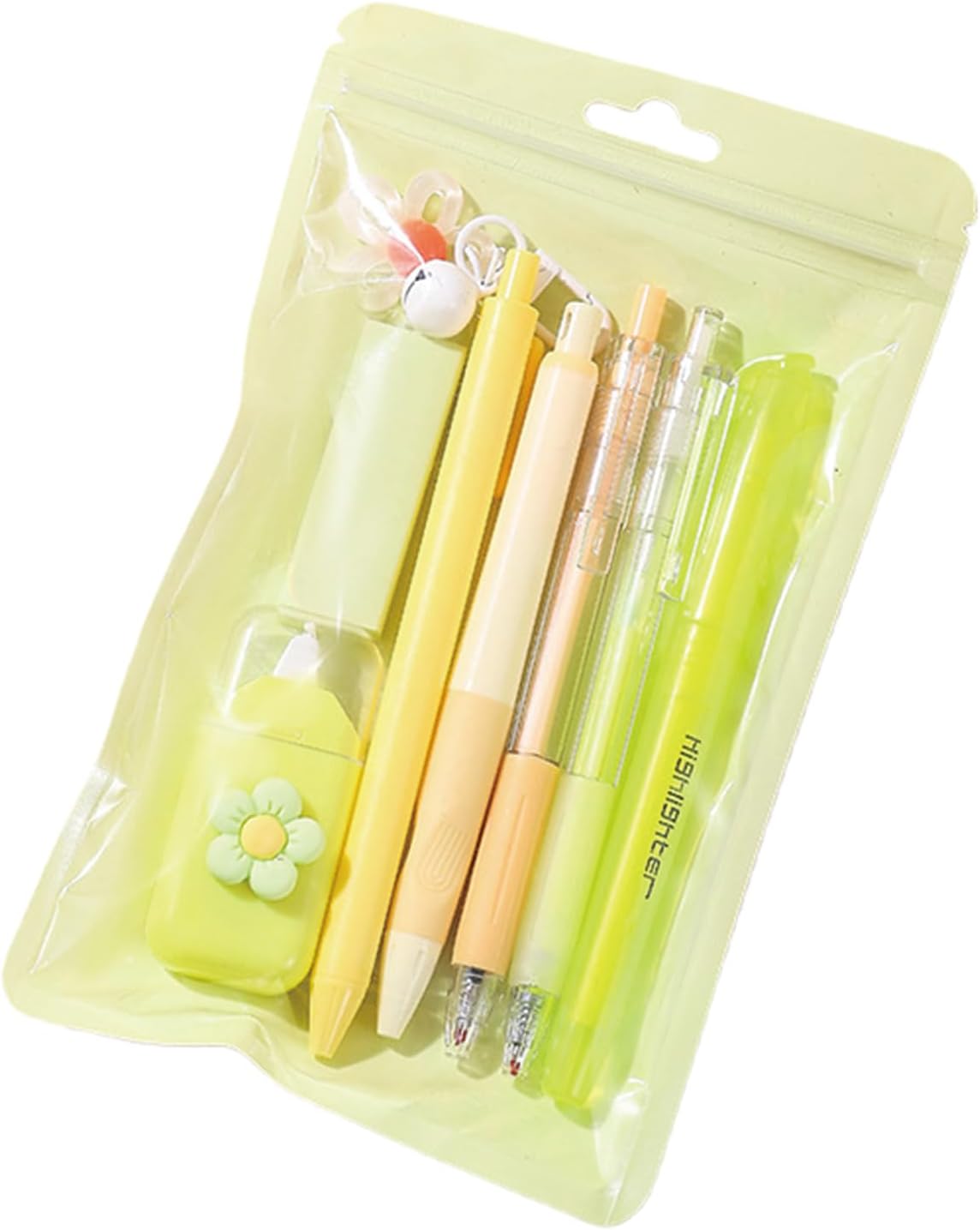 8 Pcs Cute Yellow Stationery Set for Girls Boys Women Back to School Supplies Office Supplies Kawaii Candy Colors Stationery Gift Including Pen Pencil Highlighter Eraser (Yellow)