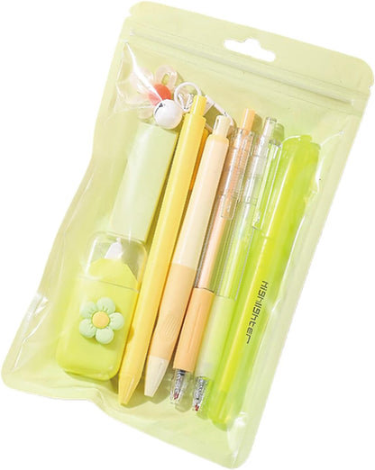 8 Pcs Cute Yellow Stationery Set for Girls Boys Women Back to School Supplies Office Supplies Kawaii Candy Colors Stationery Gift Including Pen Pencil Highlighter Eraser (Yellow)