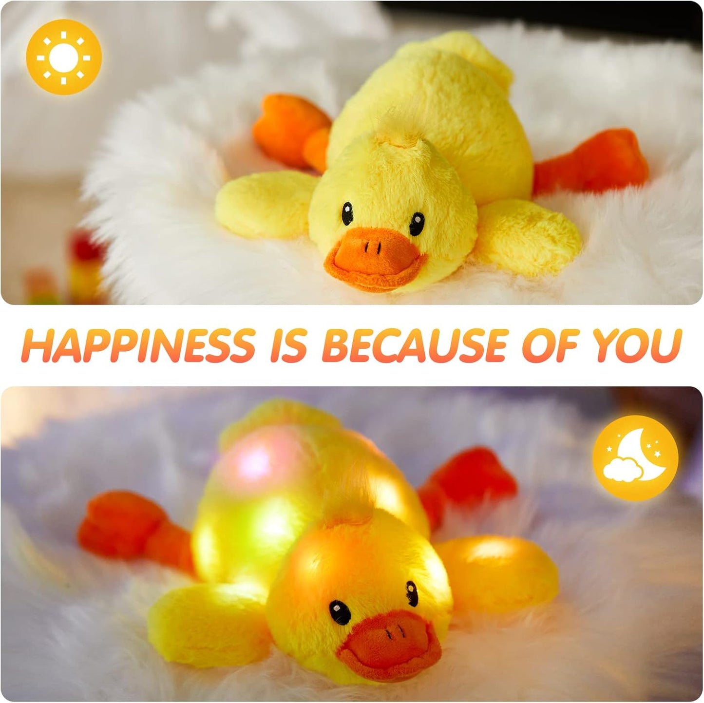 12" Light up Yellow Duck Stuffed Animal Soft LED Night Glowing | Plush Day Birthday Children Toddler Kids Toy Pillow Bed Sofa Beautiful Decorative