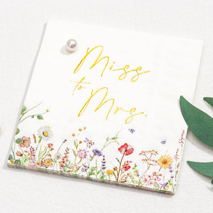 3-Ply Floral Bridal Shower Napkins - Gold Foil Miss to Mrs Paper Disposable Napkins for Engagement/Bridal Shower/Wedding/Bachelorette Party Decoration, 50 Counts
