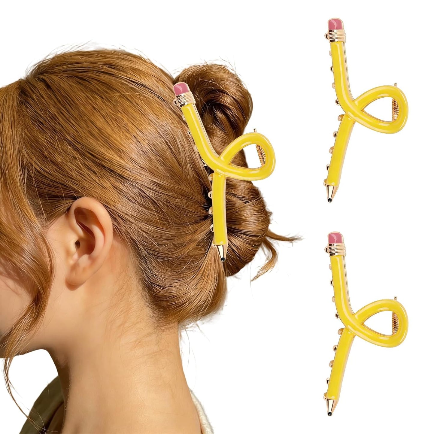 2 PCS Pencil Hair Clips for Women, Cute Teacher Claw Clips, Funny Hair Accessories for Back to School Teacher Gifts