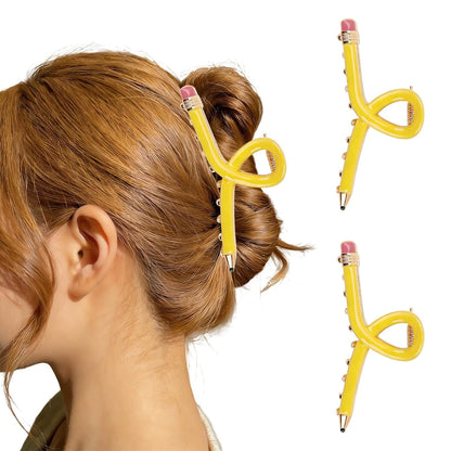 2 PCS Pencil Hair Clips for Women, Cute Teacher Claw Clips, Funny Hair Accessories for Back to School Teacher Gifts