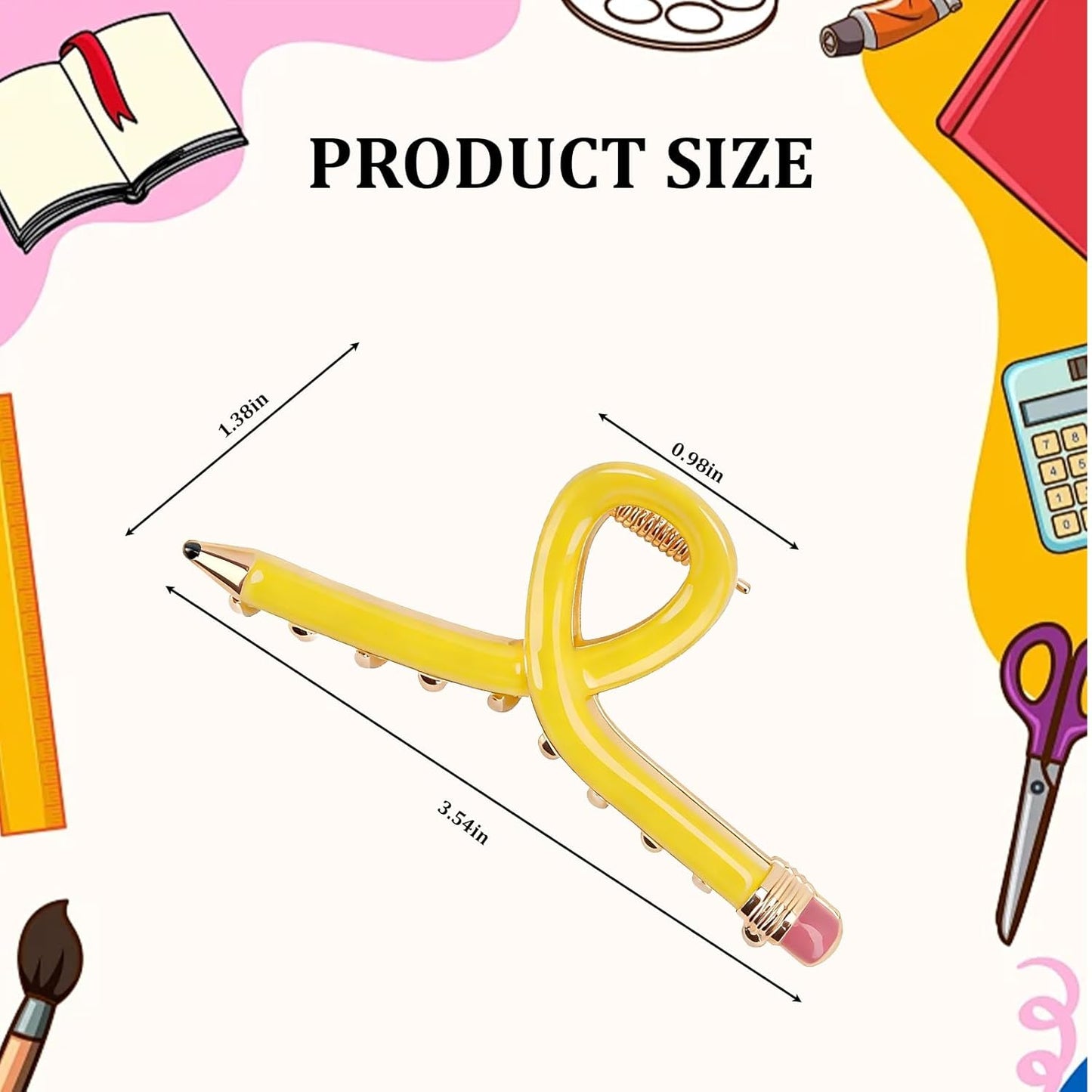 2 PCS Pencil Hair Clips for Women, Cute Teacher Claw Clips, Funny Hair Accessories for Back to School Teacher Gifts
