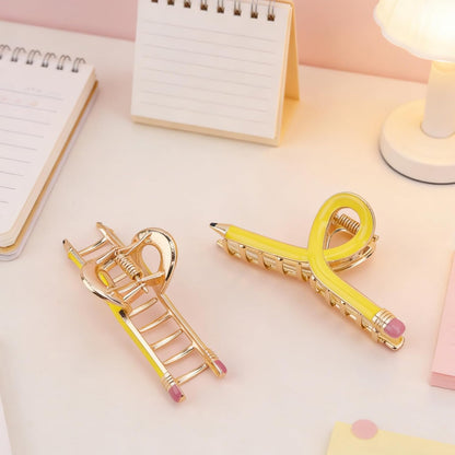 2 PCS Pencil Hair Clips for Women, Cute Teacher Claw Clips, Funny Hair Accessories for Back to School Teacher Gifts