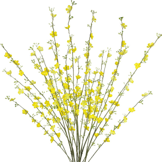 2 Pcs Artificial Wildflower Stems Yellow Faux Forsythia Branches for Vase | 34" Long Stem Fake Spring Flower Picks for Floral Arrangements Table Centerpieces Home Decorations Indoor Outdoor Wedding