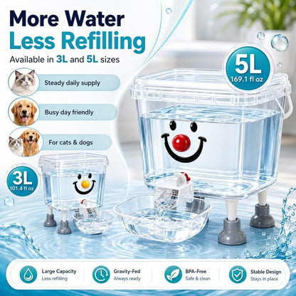 Pet Water Dispenser with Large Capacity, Gravity Bowl Fountain Automatic Elevated Bucket Electricity Free Easy Clean Refill Dog Cat Puppy Indoor Hydration Station for Small Pets Home Use