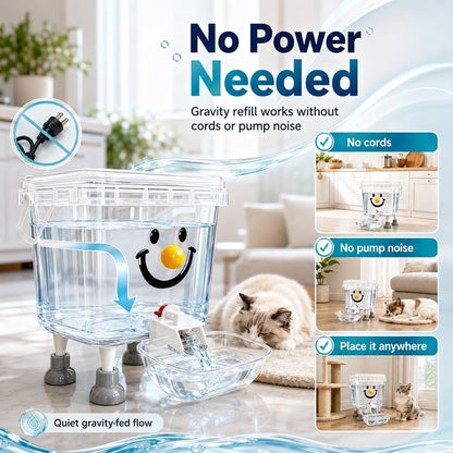 Pet Water Dispenser with Large Capacity, Gravity Bowl Fountain Automatic Elevated Bucket Electricity Free Easy Clean Refill Dog Cat Puppy Indoor Hydration Station for Small Pets Home Use