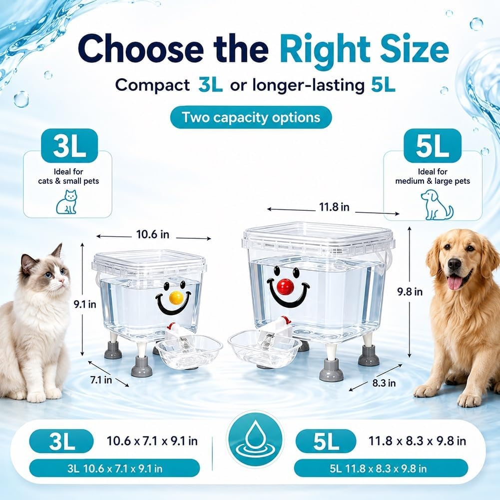 Pet Water Dispenser with Large Capacity, Gravity Bowl Fountain Automatic Elevated Bucket Electricity Free Easy Clean Refill Dog Cat Puppy Indoor Hydration Station for Small Pets Home Use
