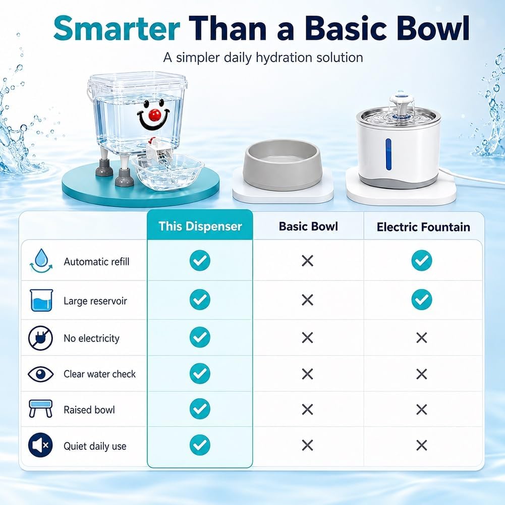 Pet Water Dispenser with Large Capacity, Gravity Bowl Fountain Automatic Elevated Bucket Electricity Free Easy Clean Refill Dog Cat Puppy Indoor Hydration Station for Small Pets Home Use