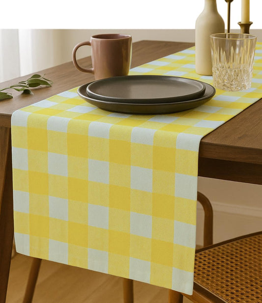 Lemon Yellow Buffalo Check Table Runner, 13x108 Inches, 100% Cotton, Washable, Reusable Farmhouse Dining Table Linen, Bright Summer Décor for Weddings, Baby Showers & Everyday Dining