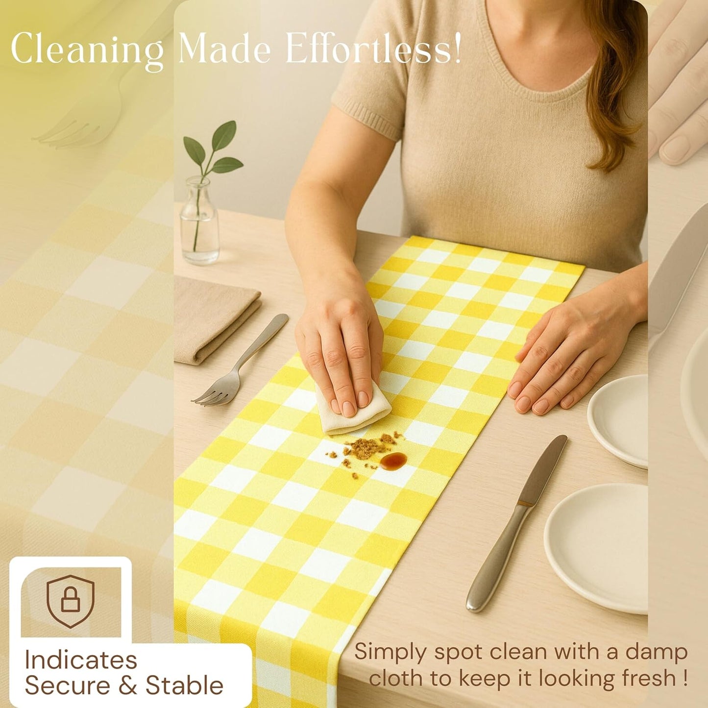 Lemon Yellow Buffalo Check Table Runner, 13x108 Inches, 100% Cotton, Washable, Reusable Farmhouse Dining Table Linen, Bright Summer Décor for Weddings, Baby Showers & Everyday Dining