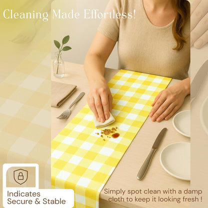 Lemon Yellow Buffalo Check Table Runner, 13x108 Inches, 100% Cotton, Washable, Reusable Farmhouse Dining Table Linen, Bright Summer Décor for Weddings, Baby Showers & Everyday Dining