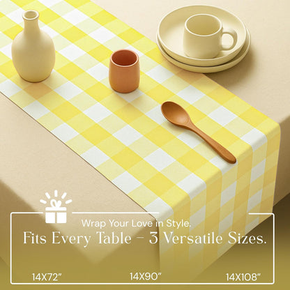 Lemon Yellow Buffalo Check Table Runner, 13x108 Inches, 100% Cotton, Washable, Reusable Farmhouse Dining Table Linen, Bright Summer Décor for Weddings, Baby Showers & Everyday Dining