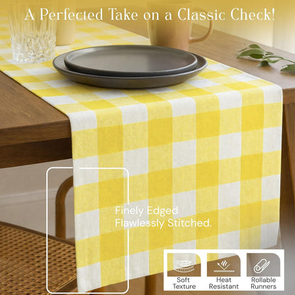 Lemon Yellow Buffalo Check Table Runner, 13x108 Inches, 100% Cotton, Washable, Reusable Farmhouse Dining Table Linen, Bright Summer Décor for Weddings, Baby Showers & Everyday Dining