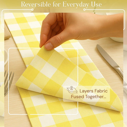 Lemon Yellow Buffalo Check Table Runner, 13x108 Inches, 100% Cotton, Washable, Reusable Farmhouse Dining Table Linen, Bright Summer Décor for Weddings, Baby Showers & Everyday Dining